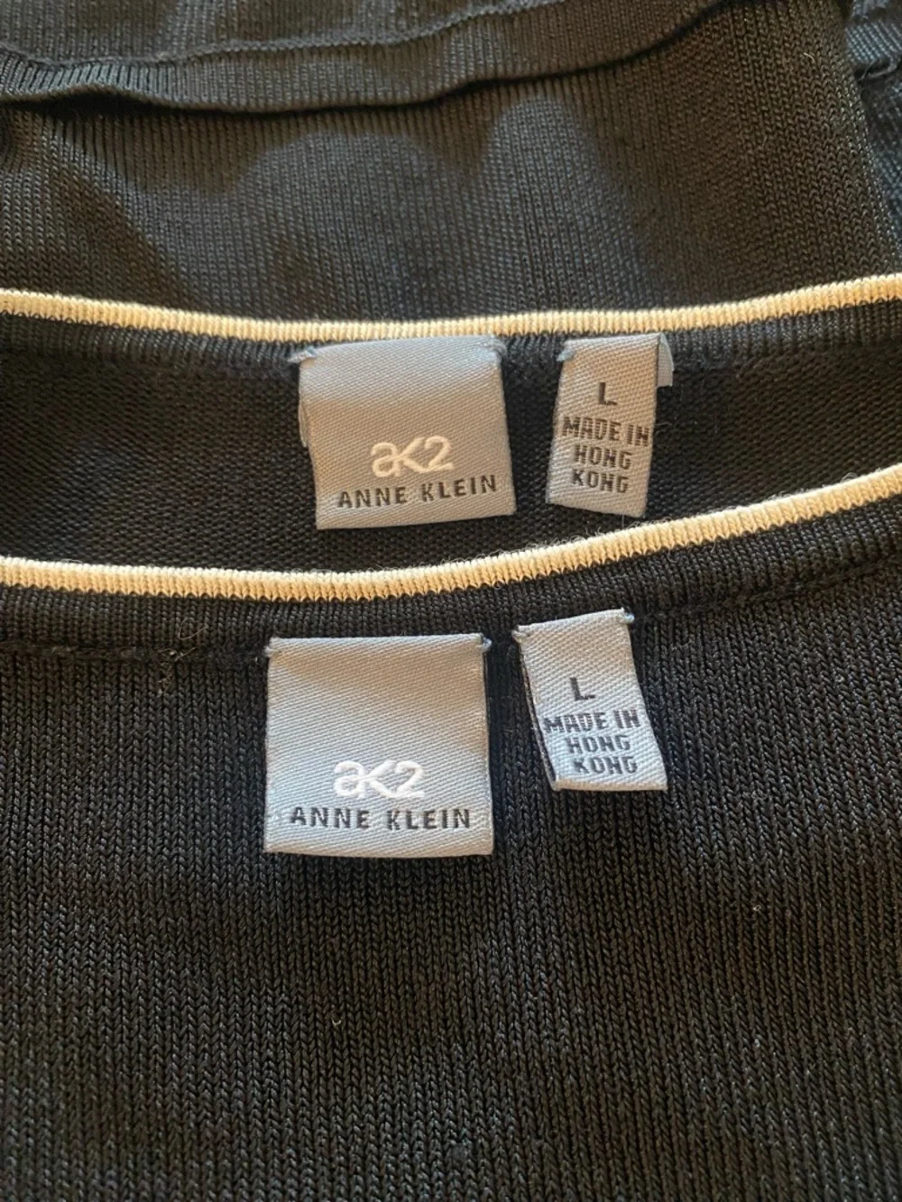 Anne Klein Black Two-Piece Knit Shell & Cardigan Set with Contrast Trim Size L
